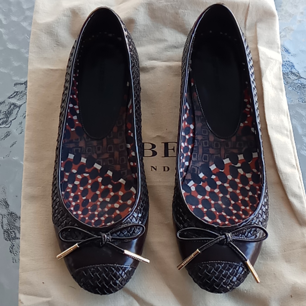 Burberry Brown Braided Leather Ballet Flats